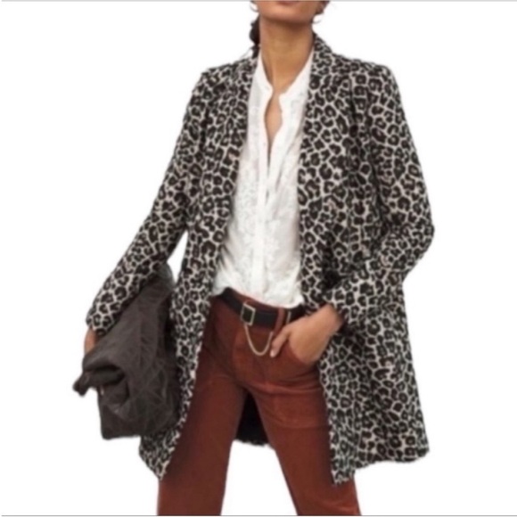 BY ANTHROPLOGIE Johanna Longline Leopard Blazer Coat NEW - Picture 1 of 10